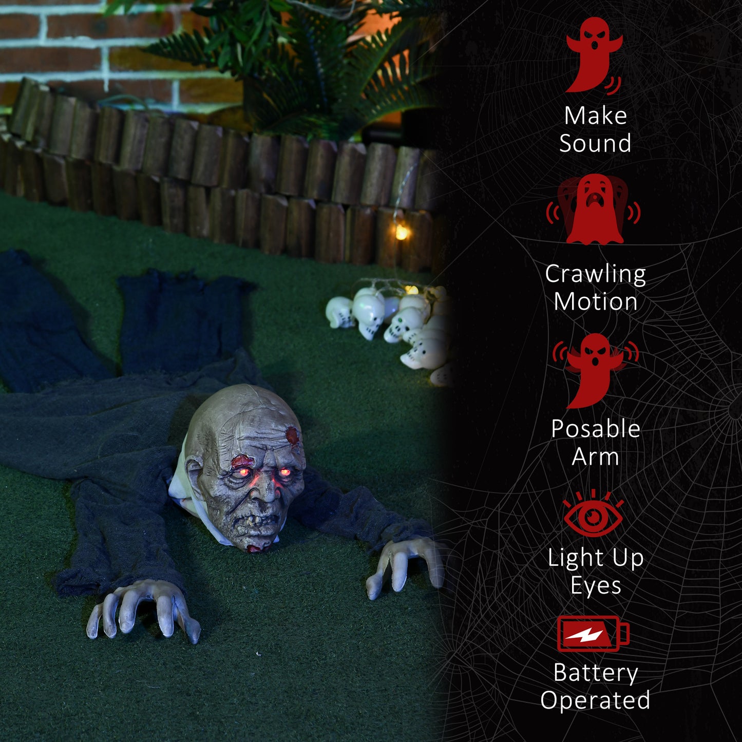 62 Inch/5.2ft Life Size Outdoor Halloween Decoration Crawling Zombie, Animated Prop Decor with Sound and Motion Activate