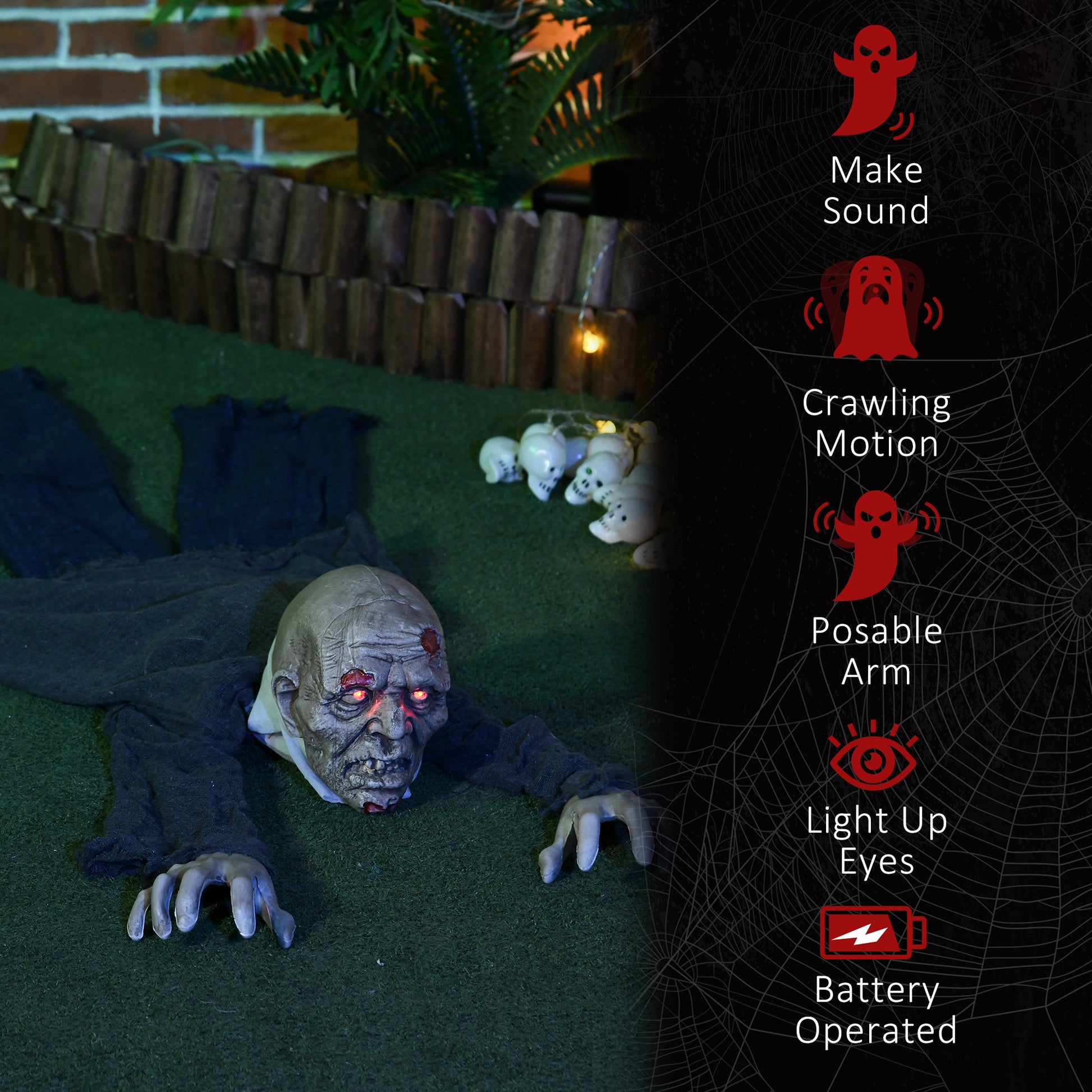 62 Inch/5.2ft Life Size Outdoor Halloween Decoration Crawling Zombie, Animated Prop Decor with Sound and Motion Activate