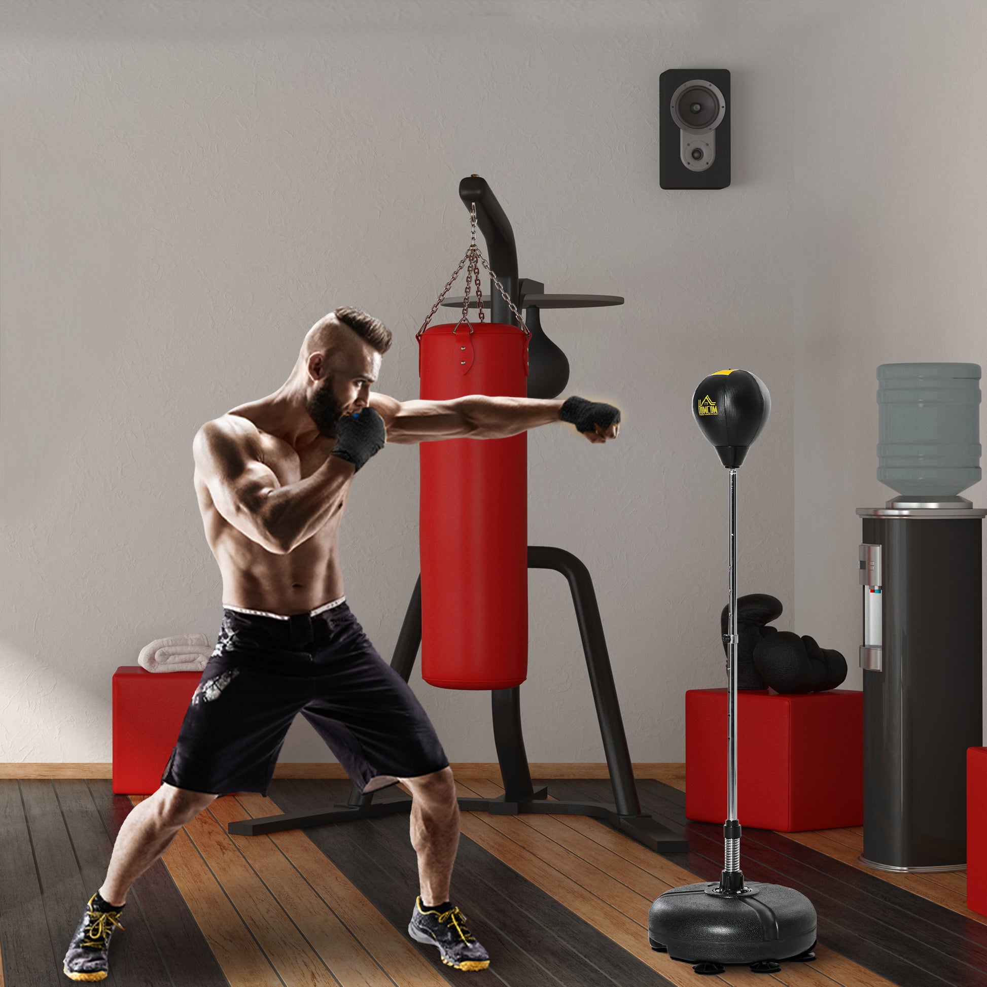 Soozier Reflex Bag with Stand, Freestanding Punching Bag Set with Speedball and Gloves, 52.4" -59.4" Adjustable Height f