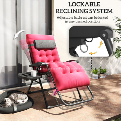 Padded Zero Gravity Chair, 28" Folding Recliner Chair, Patio Lounger with Cup Holder, Adjustable Backrest, Removable Cus