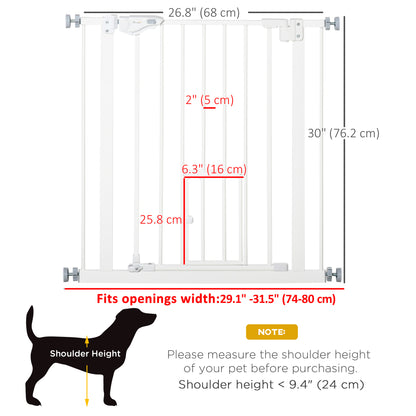 Pet Gate Extra Wide Press-Mounted with Cat Door, Auto Closing Pet Gate for Stair, Hallway, 29-32 Inch, White