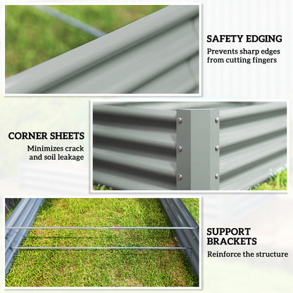 8 x 4 x 1ft Galvanized Raised Garden Bed, Reinforced Outdoor Planter Box with Open Bottom, Silver