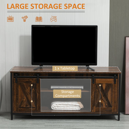 Industrial TV Stand for TVs up to 60", TV Console with Storage and 2 Sliding Barn Doors, Freestanding Entertainment Unit