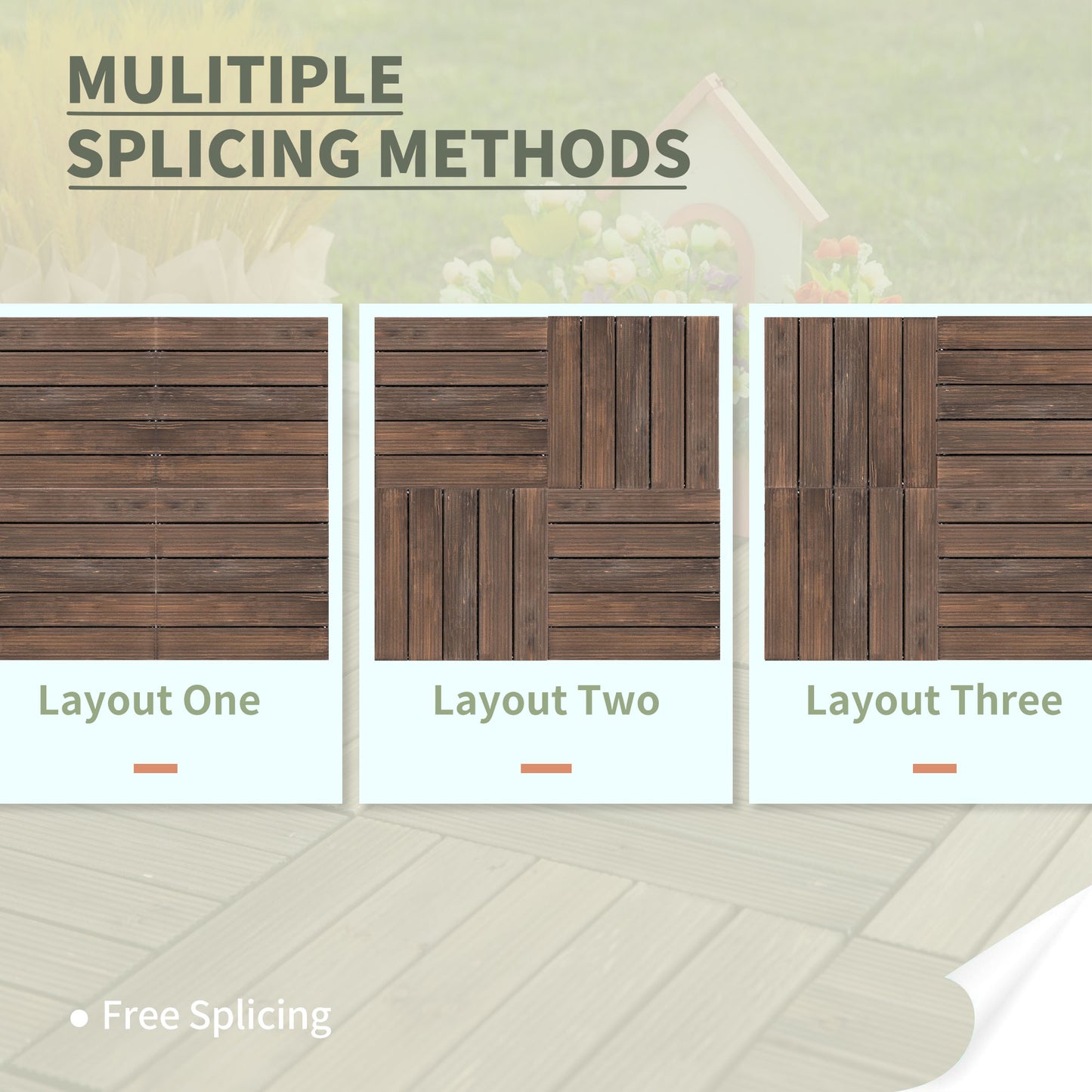 27 Pcs Wood Interlocking Deck Tiles, 12 x 12in Outdoor Flooring Tiles for Indoor and Outdoor Use, Tools Free Assembly, B