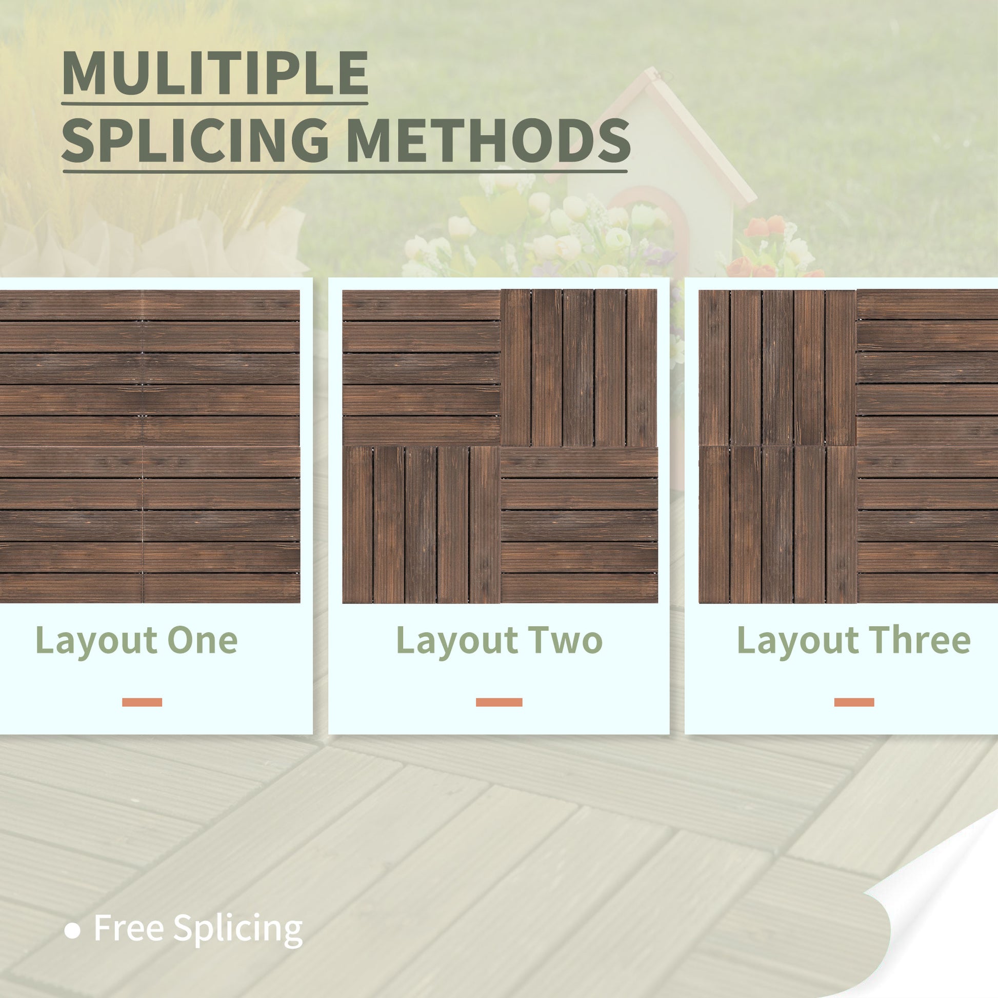 27 Pcs Wood Interlocking Deck Tiles, 12 x 12in Outdoor Flooring Tiles for Indoor and Outdoor Use, Tools Free Assembly, B
