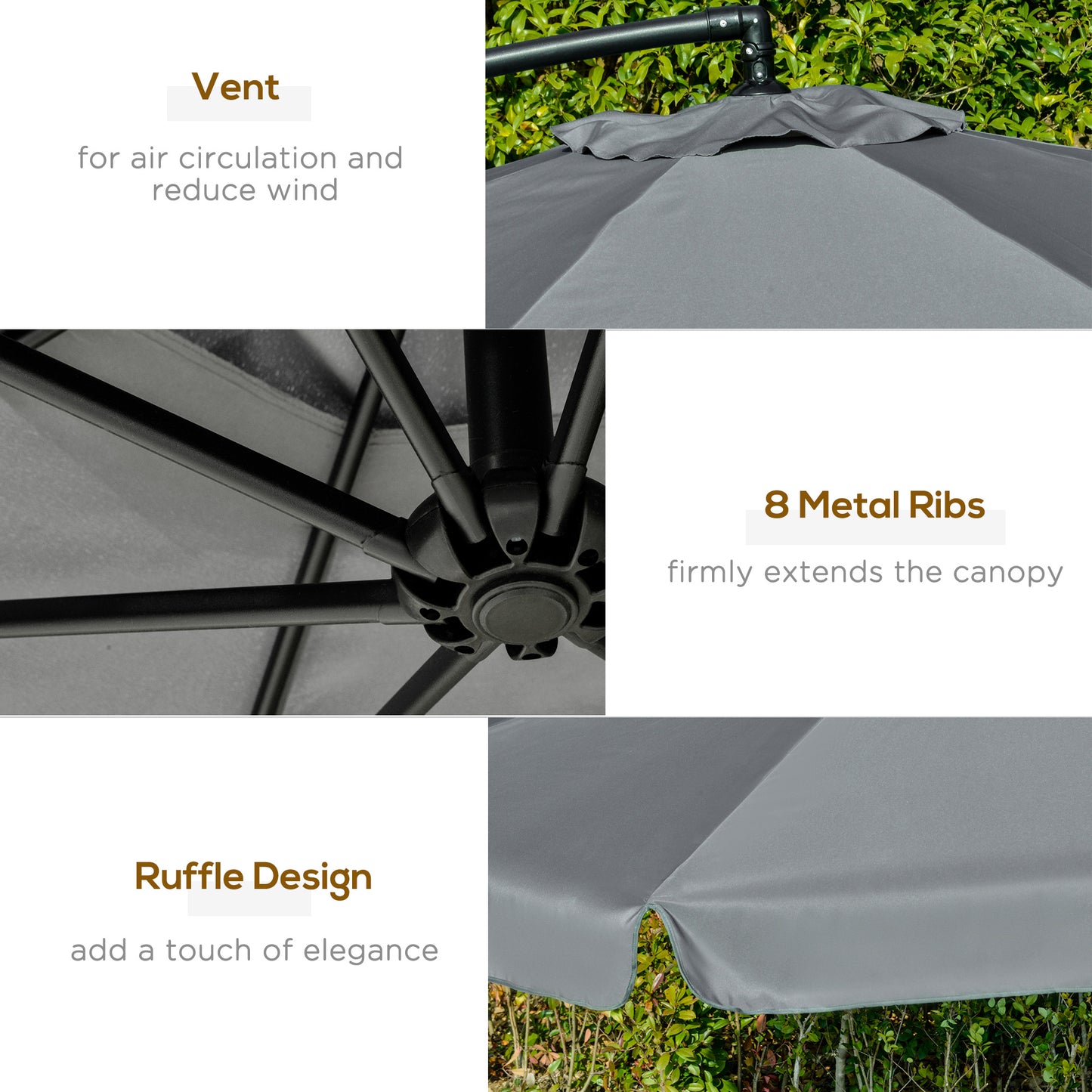11FT Offset Hanging Patio Umbrella Cantilever Umbrella with Easy Tilt Adjustment, Cross Base and 8 Ribs for Backyard, Po