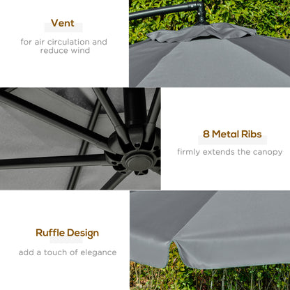 11FT Offset Hanging Patio Umbrella Cantilever Umbrella with Easy Tilt Adjustment, Cross Base and 8 Ribs for Backyard, Po