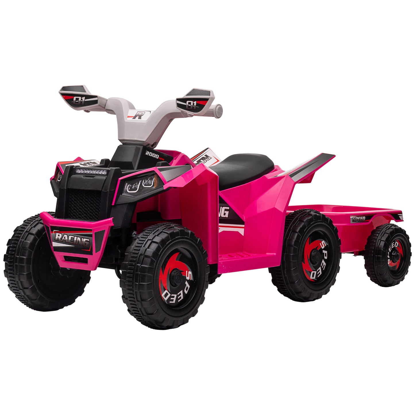 VarietyKart 6V Electric Toy Car with Back Trailer, Forward Backward, Wear-Resistant Wheels for Ages 18-36 Months, Pink