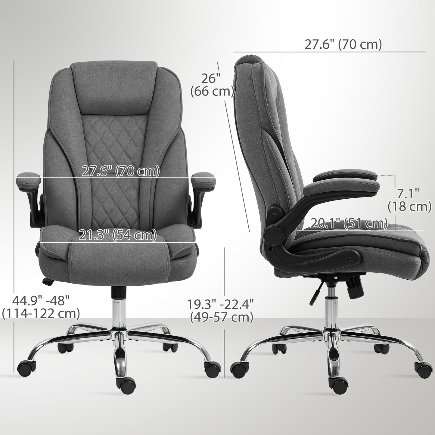 Executive Office Chair, Desk Chair with Flip-up Armrest, Diamond Fabric Computer Chair for Home Office, Dark Grey