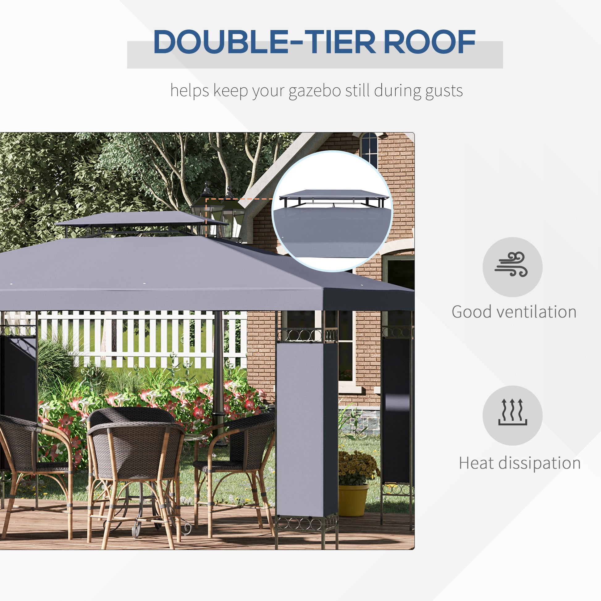 10' x 13' Outdoor Gazebo, Double Roof Patio Gazebo Canopy Shelter with Screen Decorate Corner Frame, Grey
