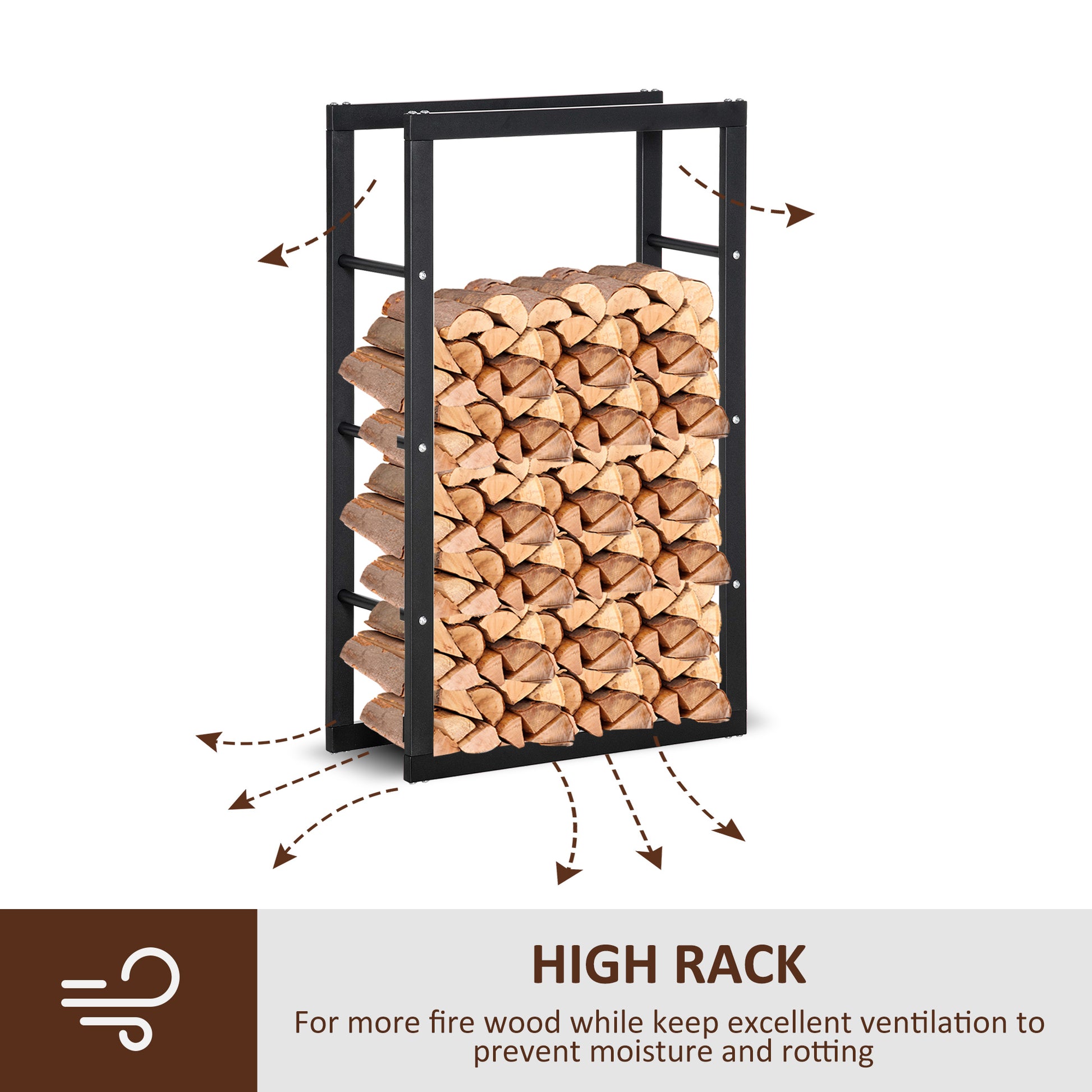 23.6" x 9.8" x 39.4" Firewood Rack Outdoor, Log Holder Fireplace Storage Rack with Handles and 220 lbs. Weight Capacity,