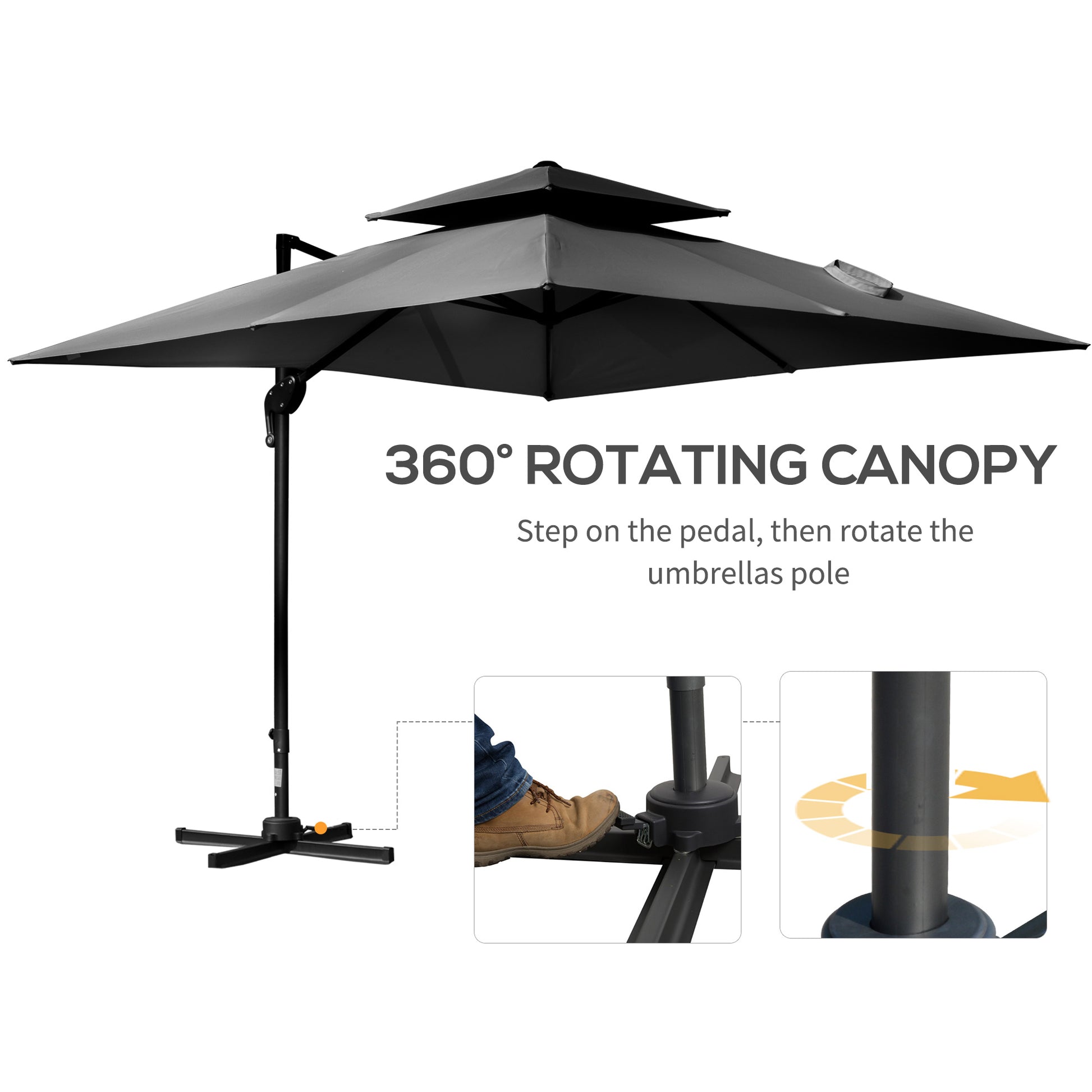 10' x 10' Cantilever Patio Umbrella, Double Top Square Offset Umbrella with 360° Rotation, 5 Adjustable Tilt Angles, Umb