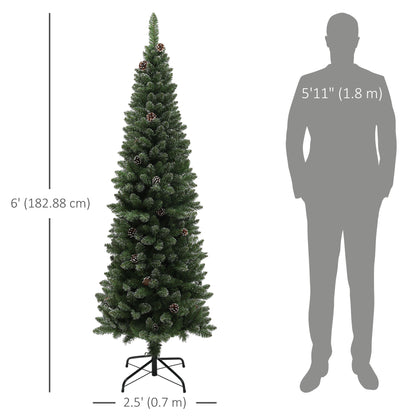 6ft Artificial Pencil Christmas Tree with 618 Branches, Pinecones, Metal Stand, Realistic Xmas Tree for Home
