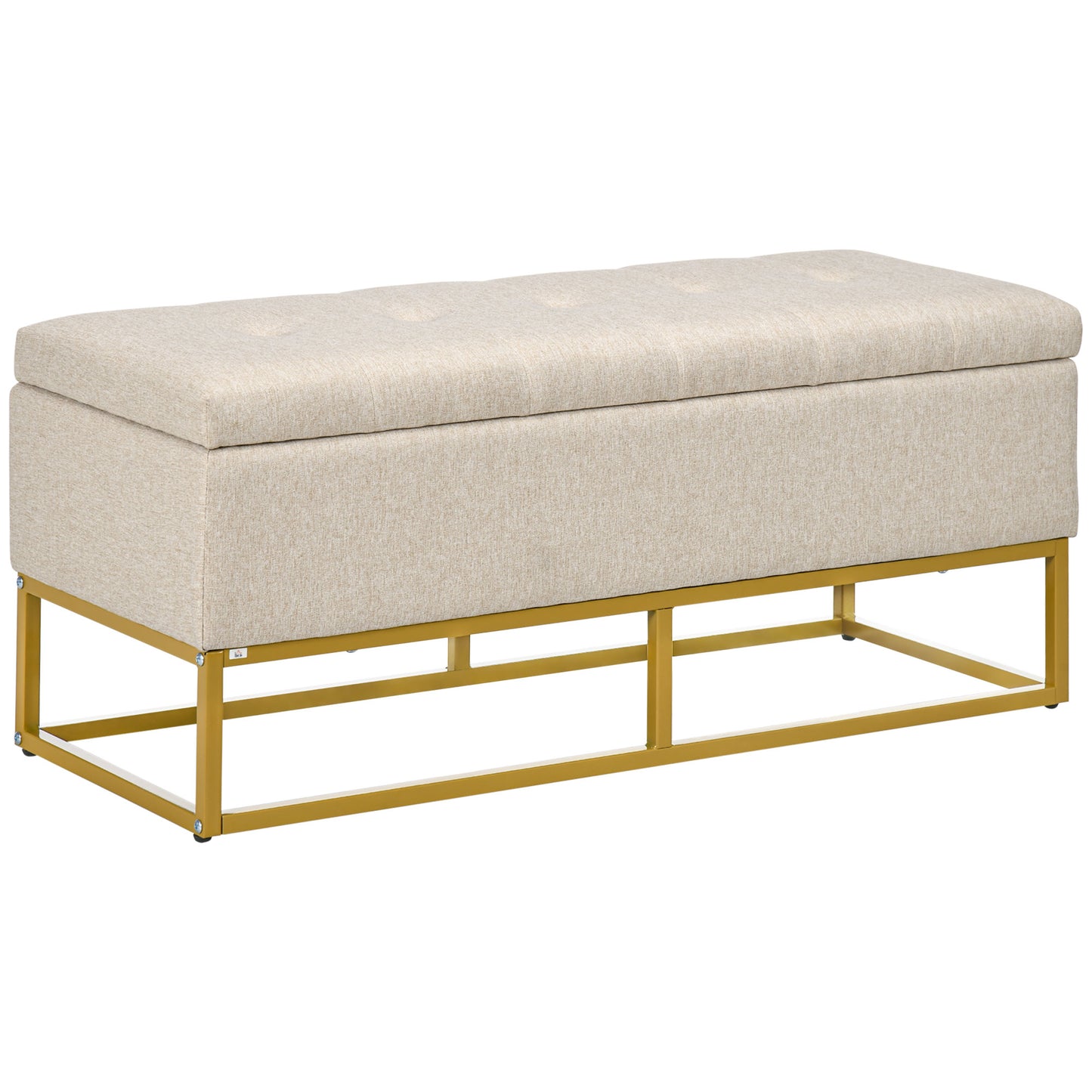Storage Ottoman with Flip Top, Upholstered Storage Bench, Linen Fabric Footstool with Steel Legs for Living Room, Bedroo