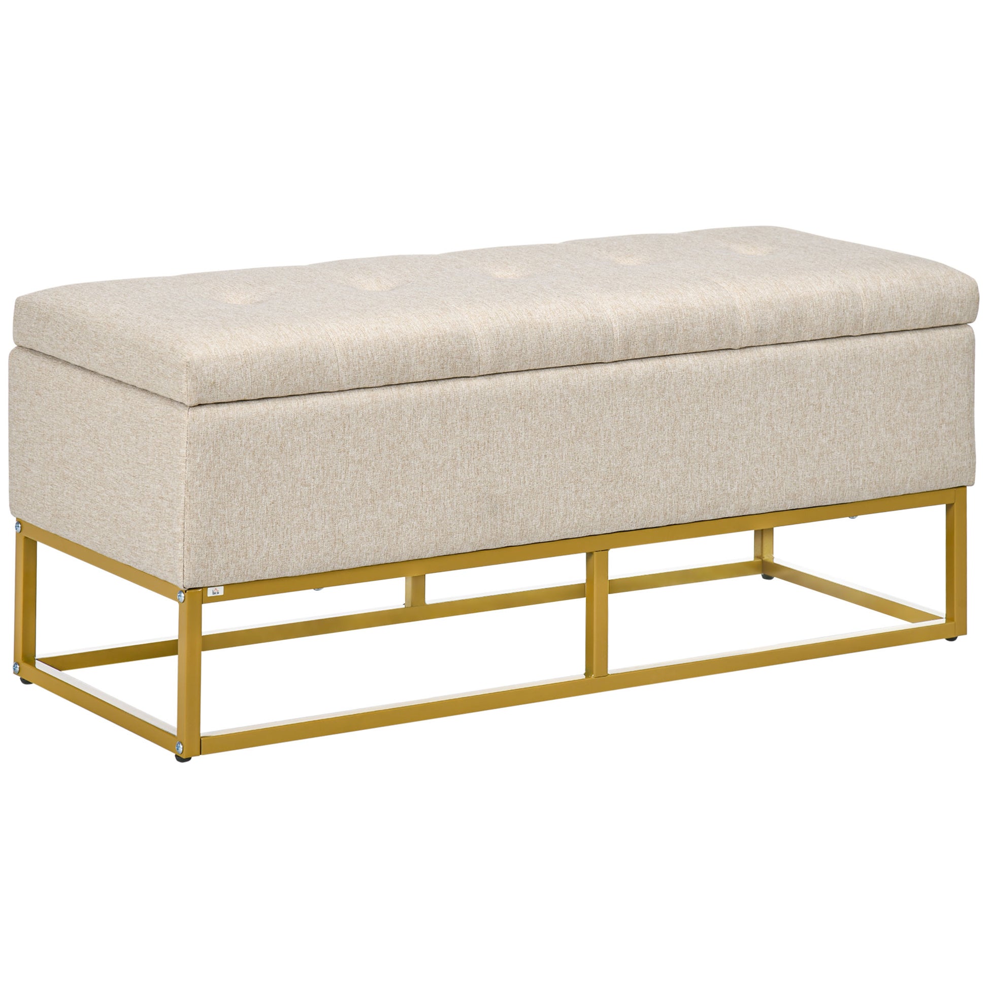 Storage Ottoman with Flip Top, Upholstered Storage Bench, Linen Fabric Footstool with Steel Legs for Living Room, Bedroo