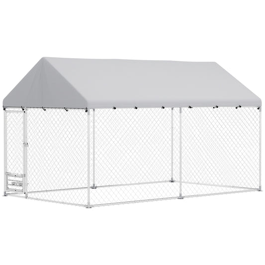 Outdoor Dog Run with Adjustable & Rotatable Bowls, Waterproof UV-Resistant Cover, Escape-Proof Lock, 13.1' x 7.5' x 7.5'