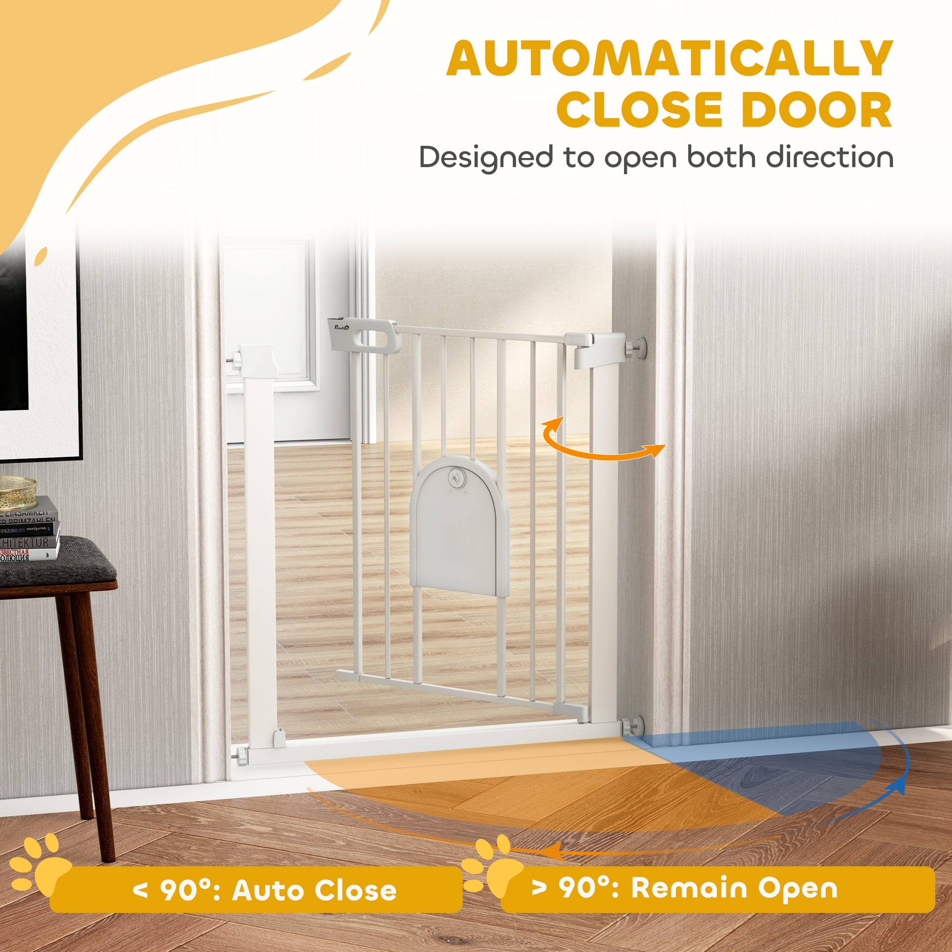 30"-32" Extra Wide Pet Gate Barrier with Small Door, 30"H Dog Gate with Safety Gate Barrier, Stair Pressure Fit, White