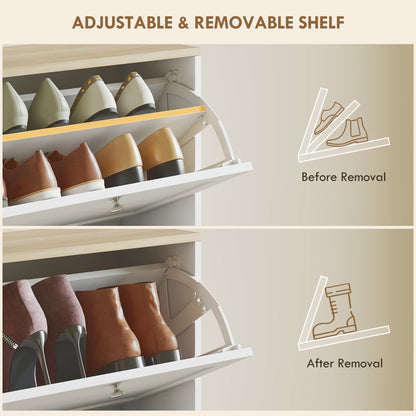 Modern Shoe Storage with 3 Flip Drawers and Adjustable Shelves, Shoe Cabinet Organizer for 12-18 Pairs of Shoes, White