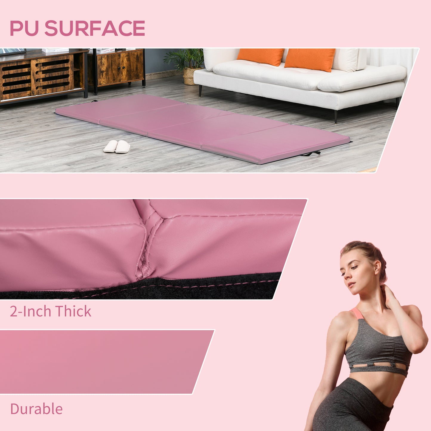 Soozier 4'x8'x2" Folding Gymnastics Tumbling Mat, Exercise Mat with Carrying Handles for Yoga, MMA, Martial Arts, Stretc