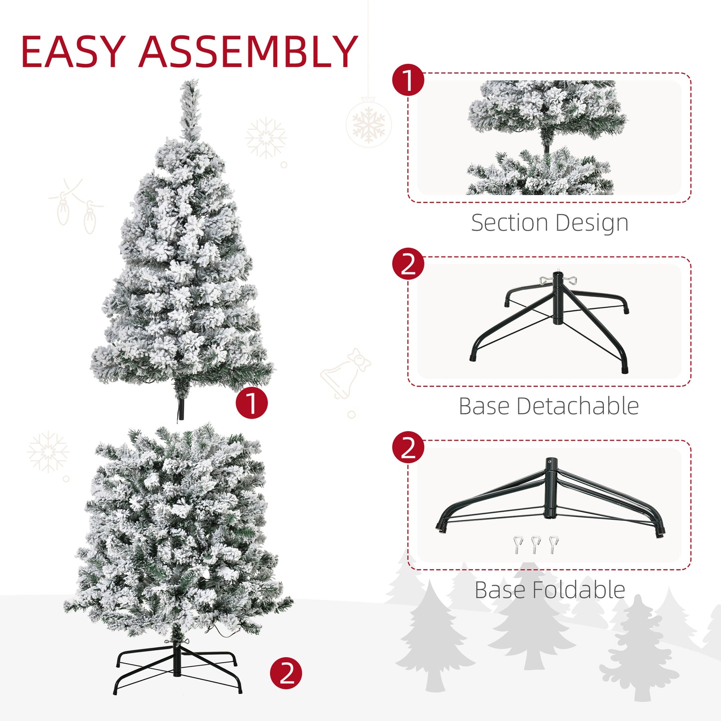 7.5 Feet Christmas Tree Prelit Artificial Snow Flocked with Warm White LED Light, Holiday Home Xmas Decoration, Green Wh