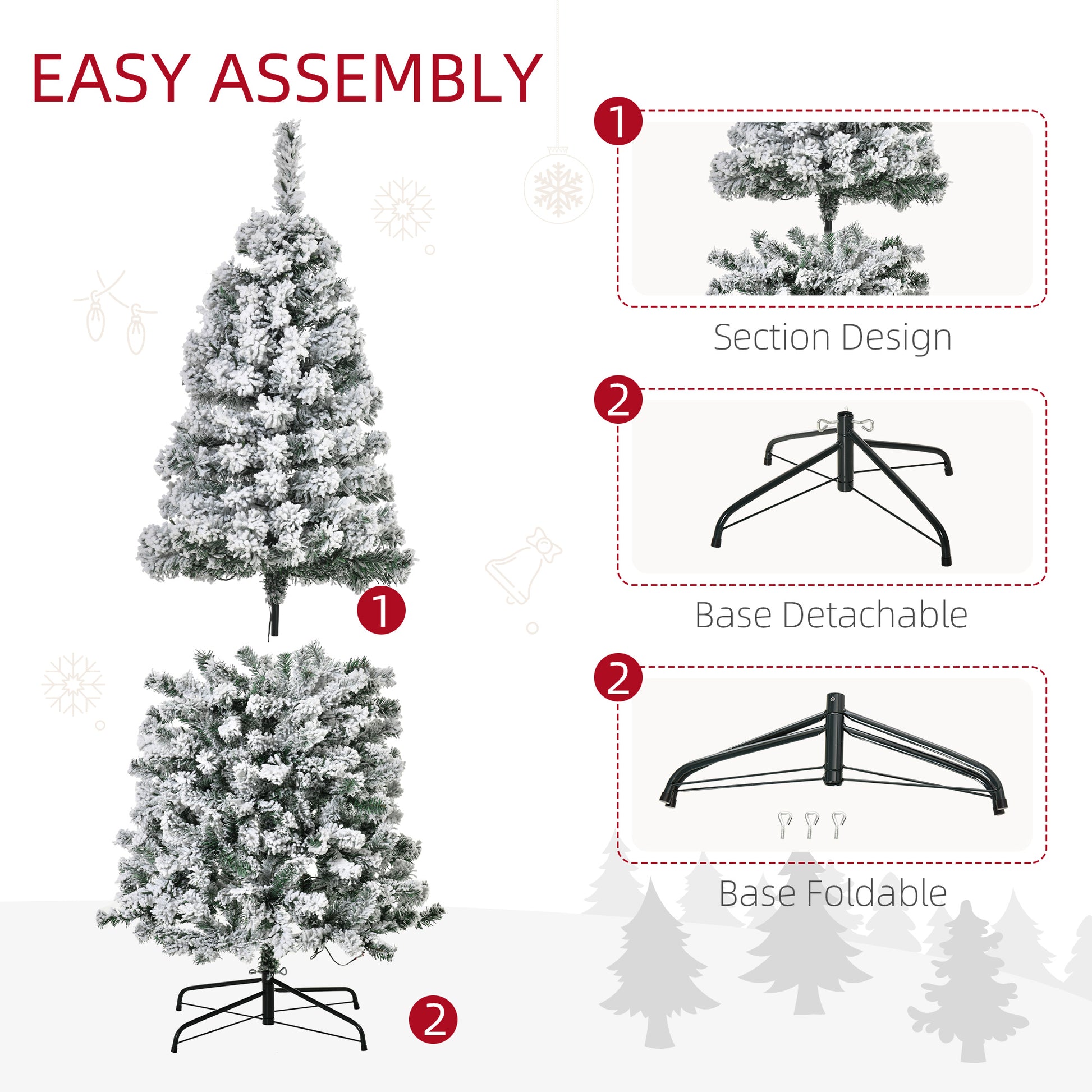 7.5 Feet Christmas Tree Prelit Artificial Snow Flocked with Warm White LED Light, Holiday Home Xmas Decoration, Green Wh
