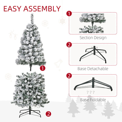 7.5 Feet Christmas Tree Prelit Artificial Snow Flocked with Warm White LED Light, Holiday Home Xmas Decoration, Green Wh