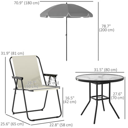 6 Pieces Patio Dining Set with Umbrella, Patio Furniture Set with Folding Chairs, Glass Table for Garden Backyard, Cream