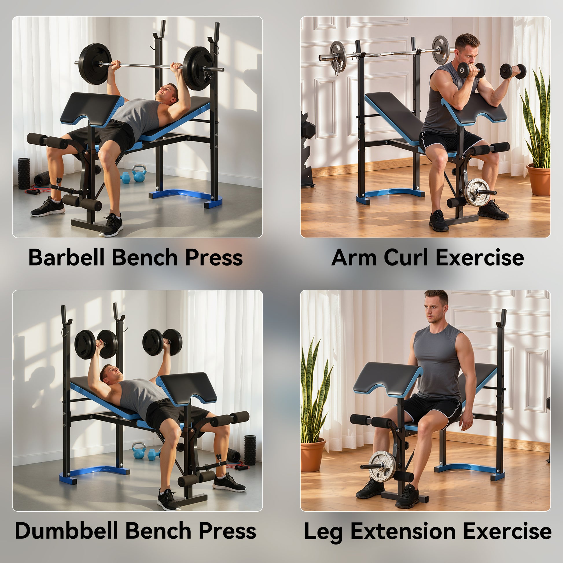 Soozier Adjustable Weight Bench with Barbell Rack and Leg Developer for Weight Lifting and Strength Training Multifuncti