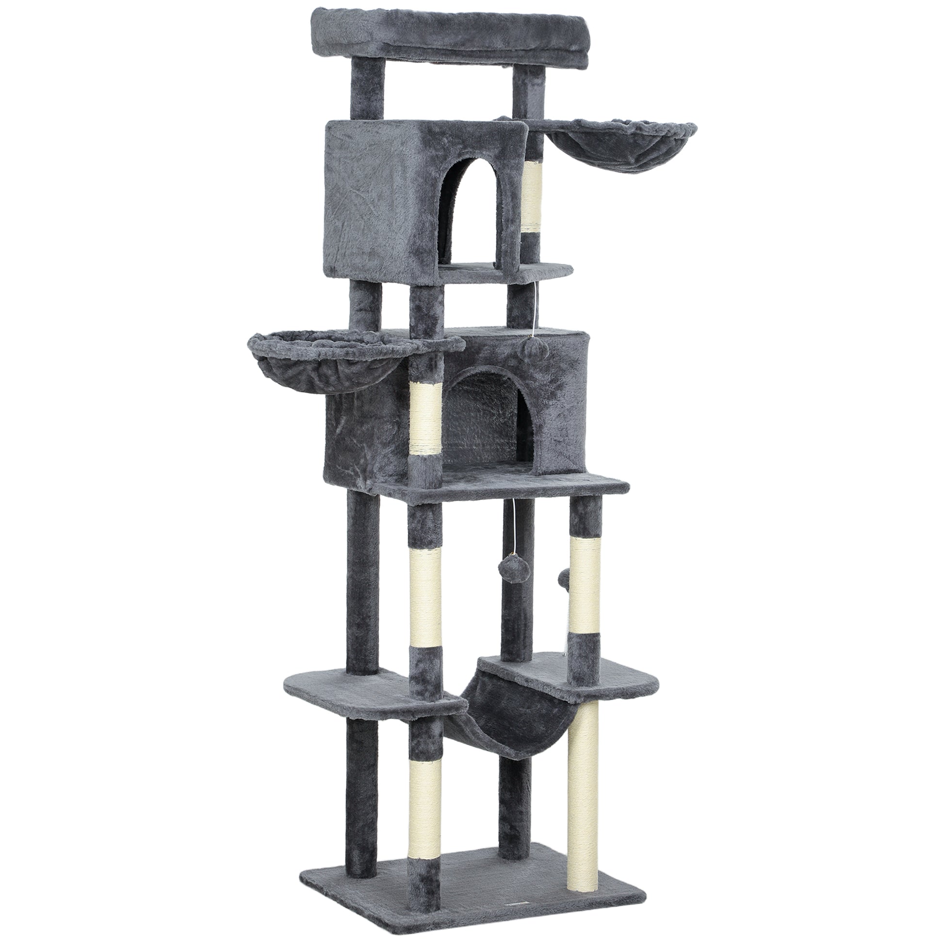 69" Cat Tree, Multi-Level Cat Tower with 2 Condos, Plush Perch and Sisal Scratching Posts, Dark Grey