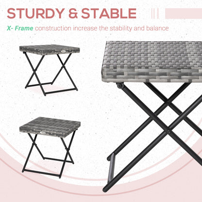 Rattan Coffee Table Folding Patio Outdoor Side Table Wicker for Balcony, Porch, Poolside, 15.75"x15.75"x15.75", Grey
