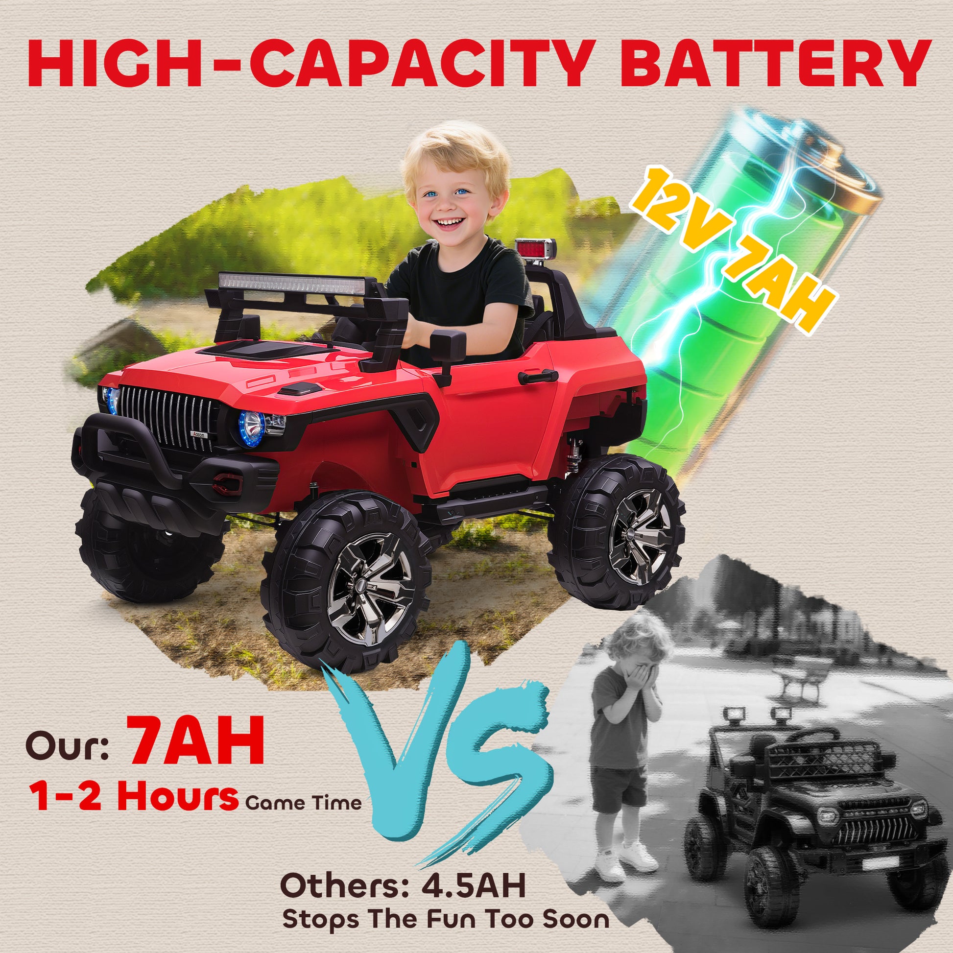 VarietyKart 2-Seater Ride on Truck, 12V 7AH Big Battery Powered Police Car for Kids with Remote Control, 4 Shock Absorbe