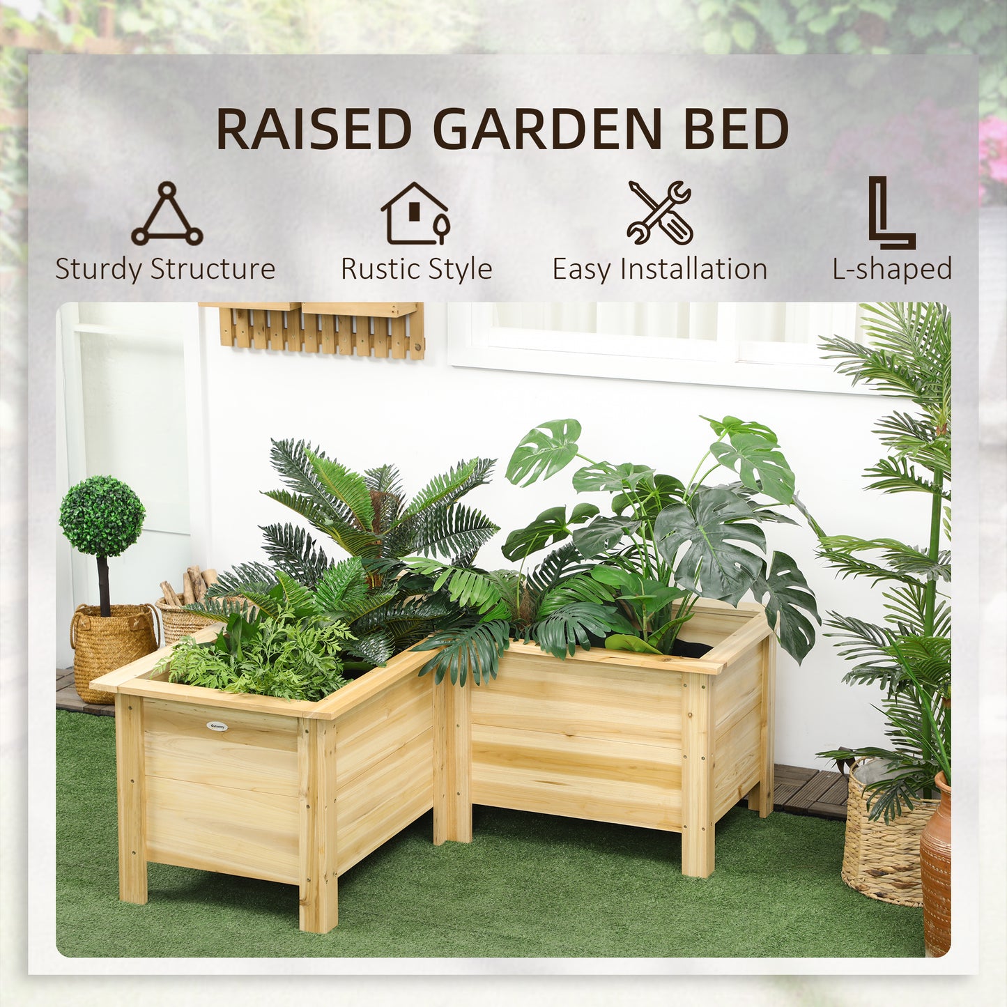 Raised Garden Bed, 47.2" x 47.2" x 19.7" Wooden Elevated Planter Box Outdoor with Legs, for Vegetables, Flowers, Herbs, 