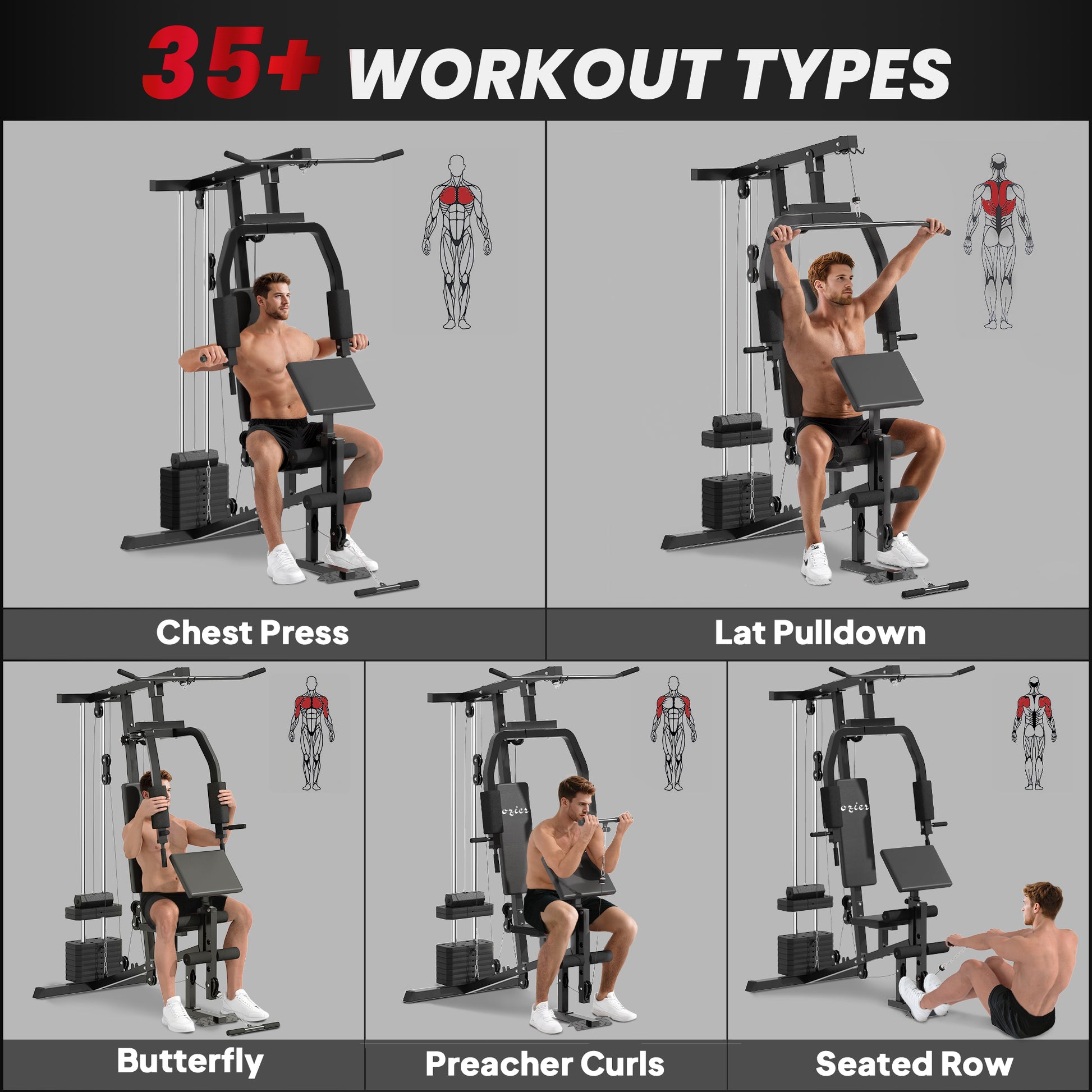 Soozier Multifunction Home Power Exercise Gym System Weight Training Exercise Workout Station Fitness Strength Machine f