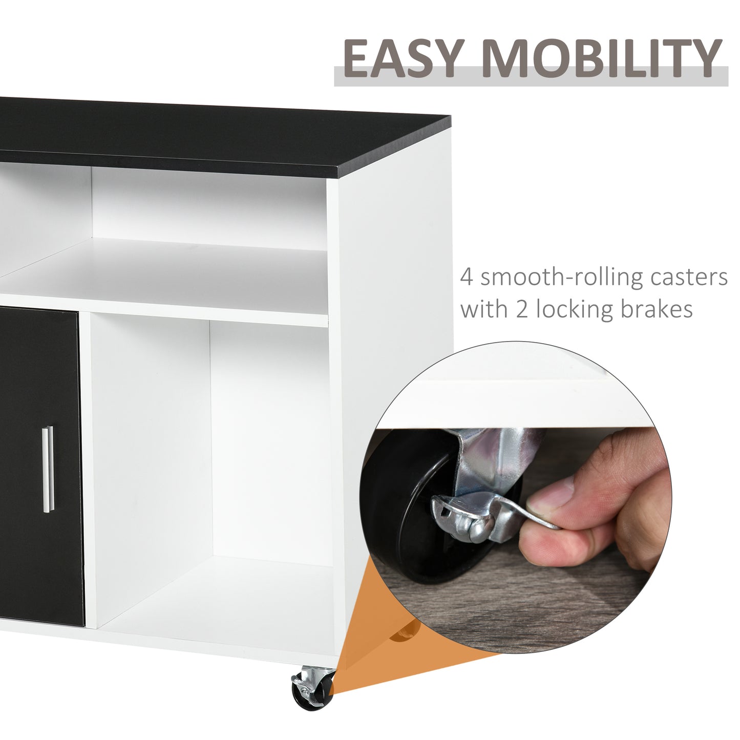 Lateral Filing Cabinet, Printer Stand Home Office Mobile File Cabinet with Wheels, Lockable Drawer, Black