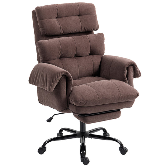 Reclining Executive Computer Desk Chair, Ergonomic Office Chair with Footrest and Thickly Padded, Coffee