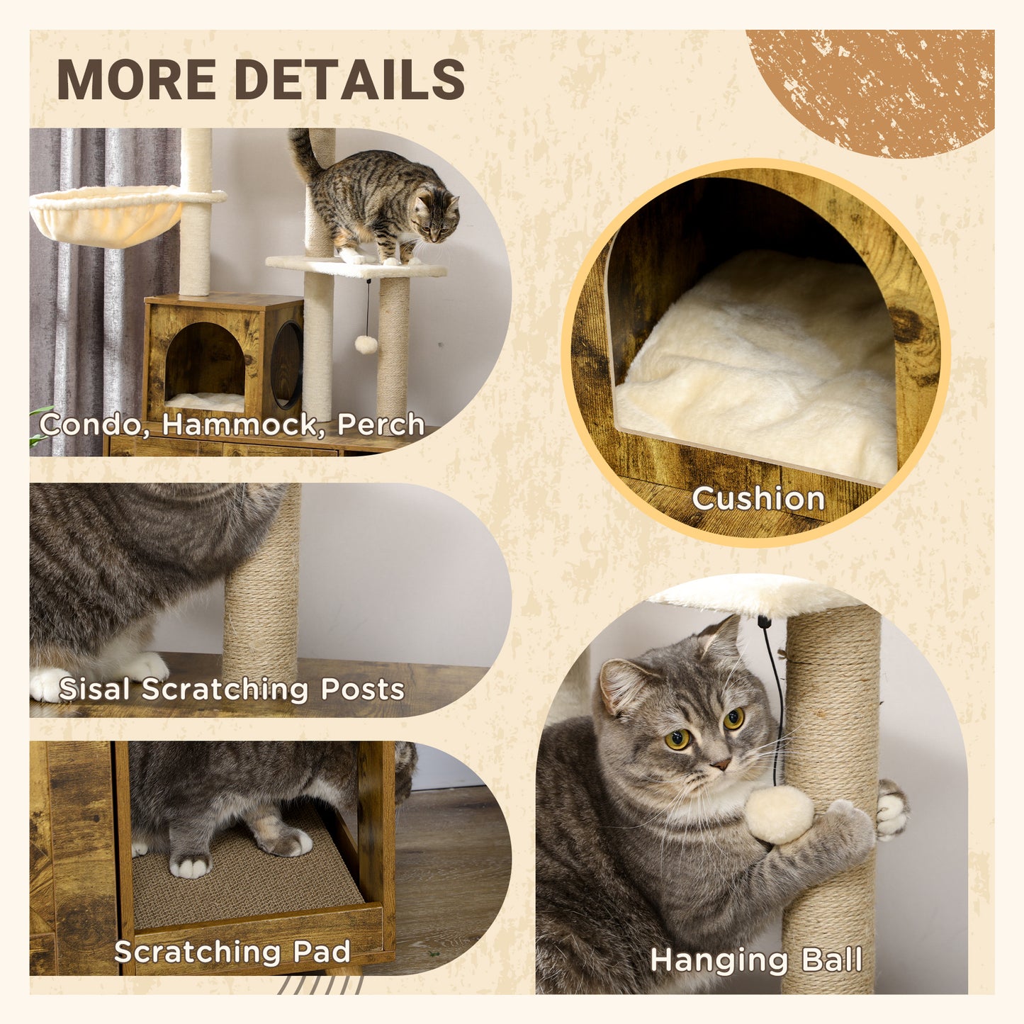 Litter Box Enclosure with Cat Tree Tower, Hidden Cat Washroom Furniture with Condo, Scratching Posts, Large Platform, Ha