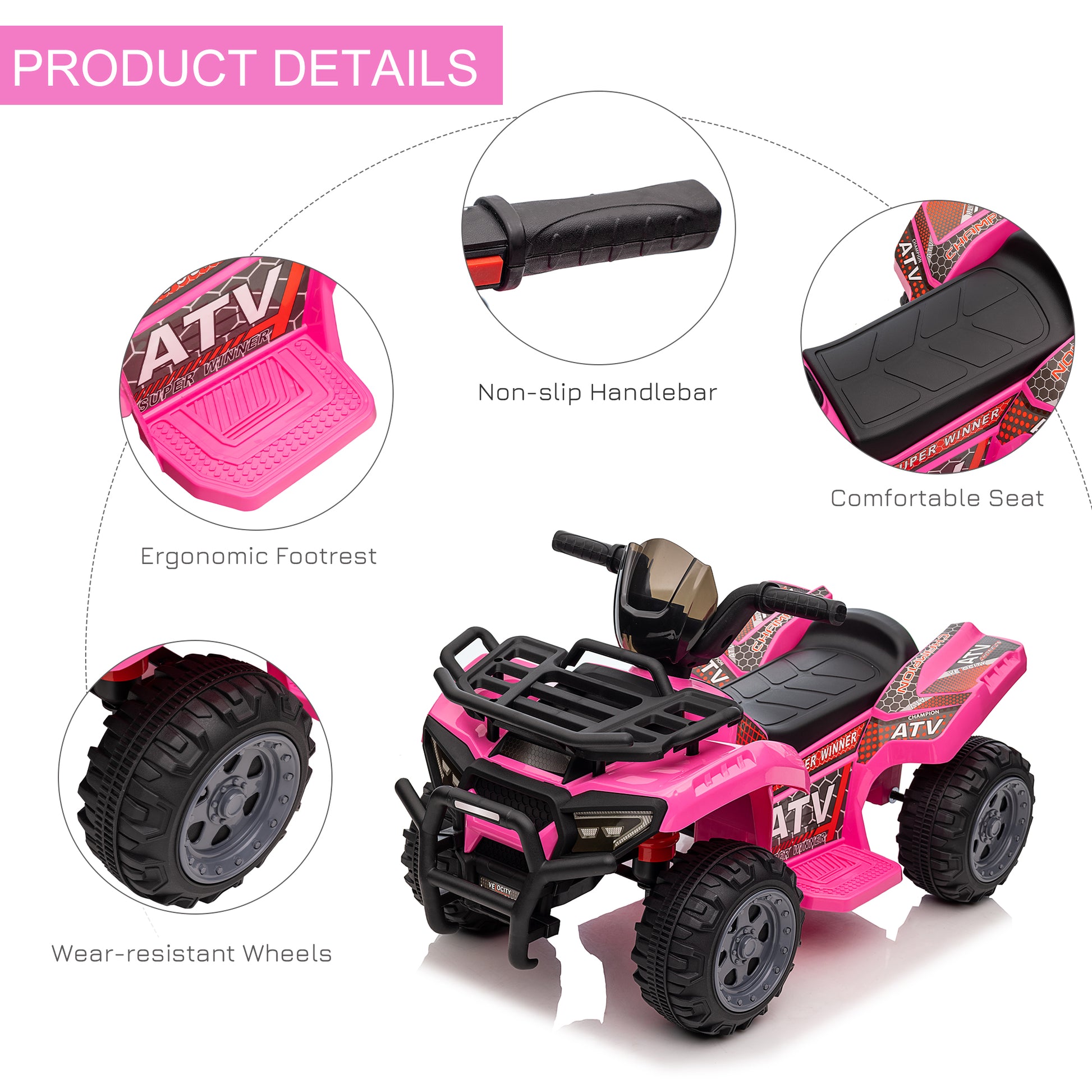 VarietyKart 6V Kids ATV Quad, 4 Wheeler Battery Powered Electric Ride on Car with Music, Forward, for Boys and Girls Age