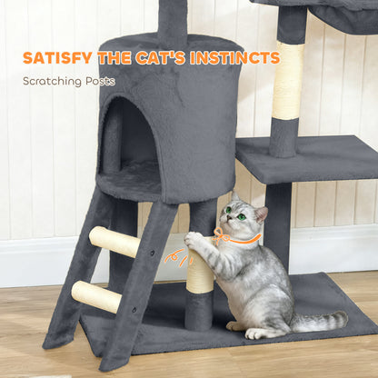 53" Cat Tree Tower, Kitten Activity Centre with Scratching Posts, Condo, Perches, Ladder, Hammock, Dangling Toys, Dark G