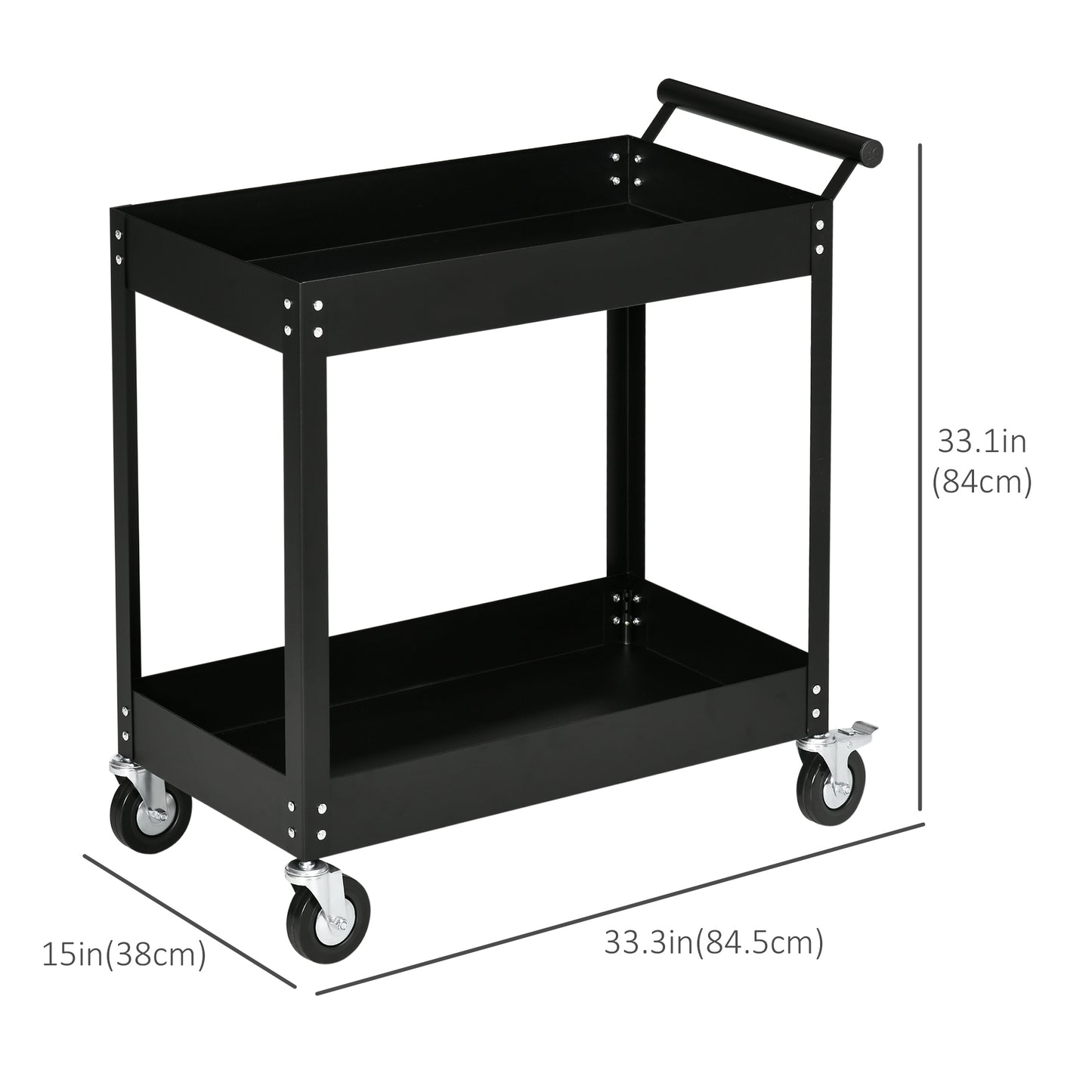 Rolling Tool Cart, 2 Tier Mobile Service Utility Cart with Wheels, Black