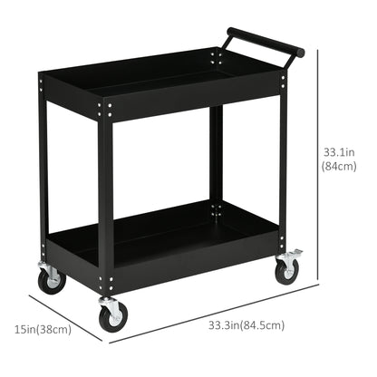 Rolling Tool Cart, 2 Tier Mobile Service Utility Cart with Wheels, Black