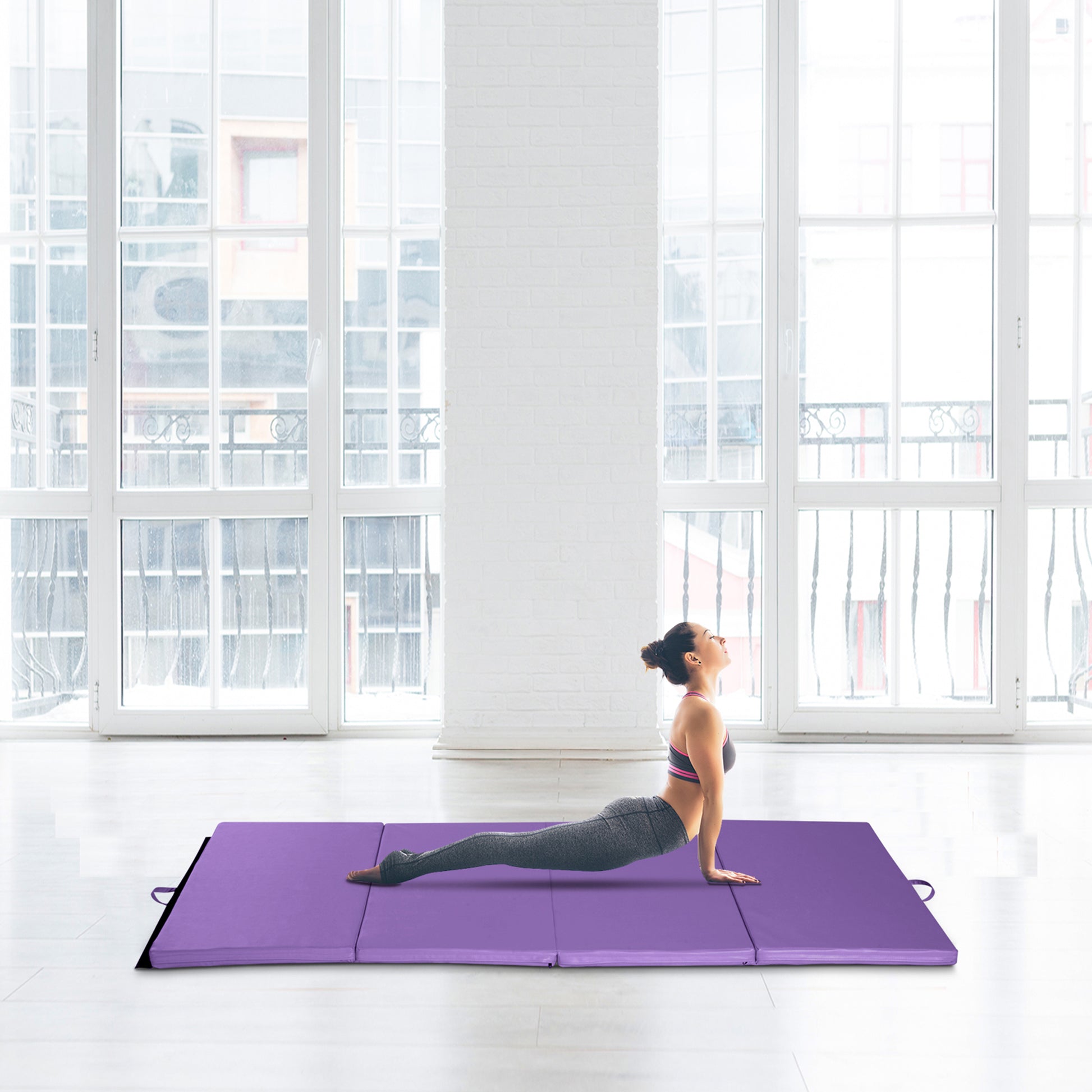 Soozier 4'x8'x2" Folding Gymnastics Tumbling Mat, Exercise Mat with Carrying Handles for Yoga, MMA, Martial Arts, Stretc