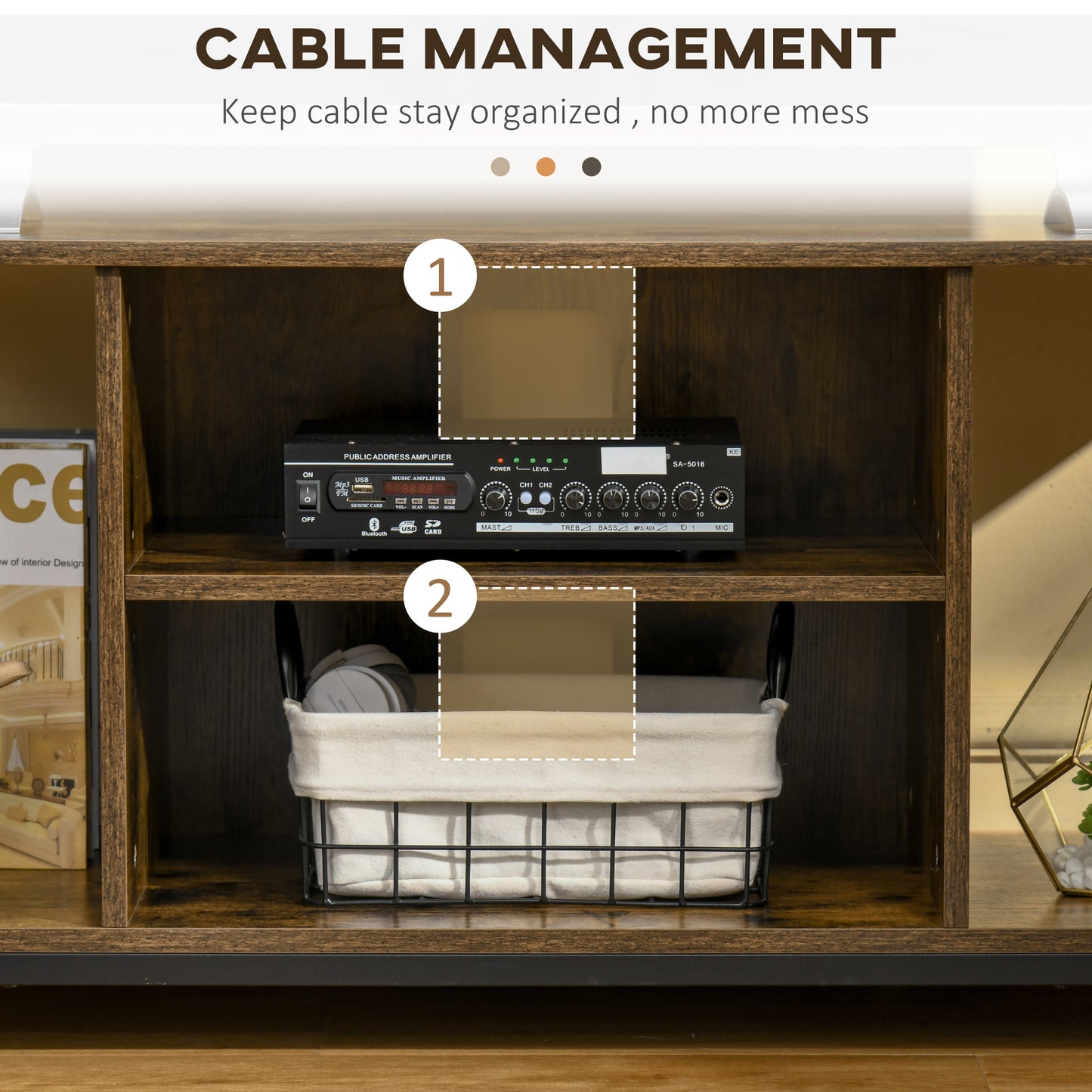 TV Stand for TVs Up to 55 Inches, TV Console with Open Storage Shelves, Entertainment Center for Living Room, Rustic Bro