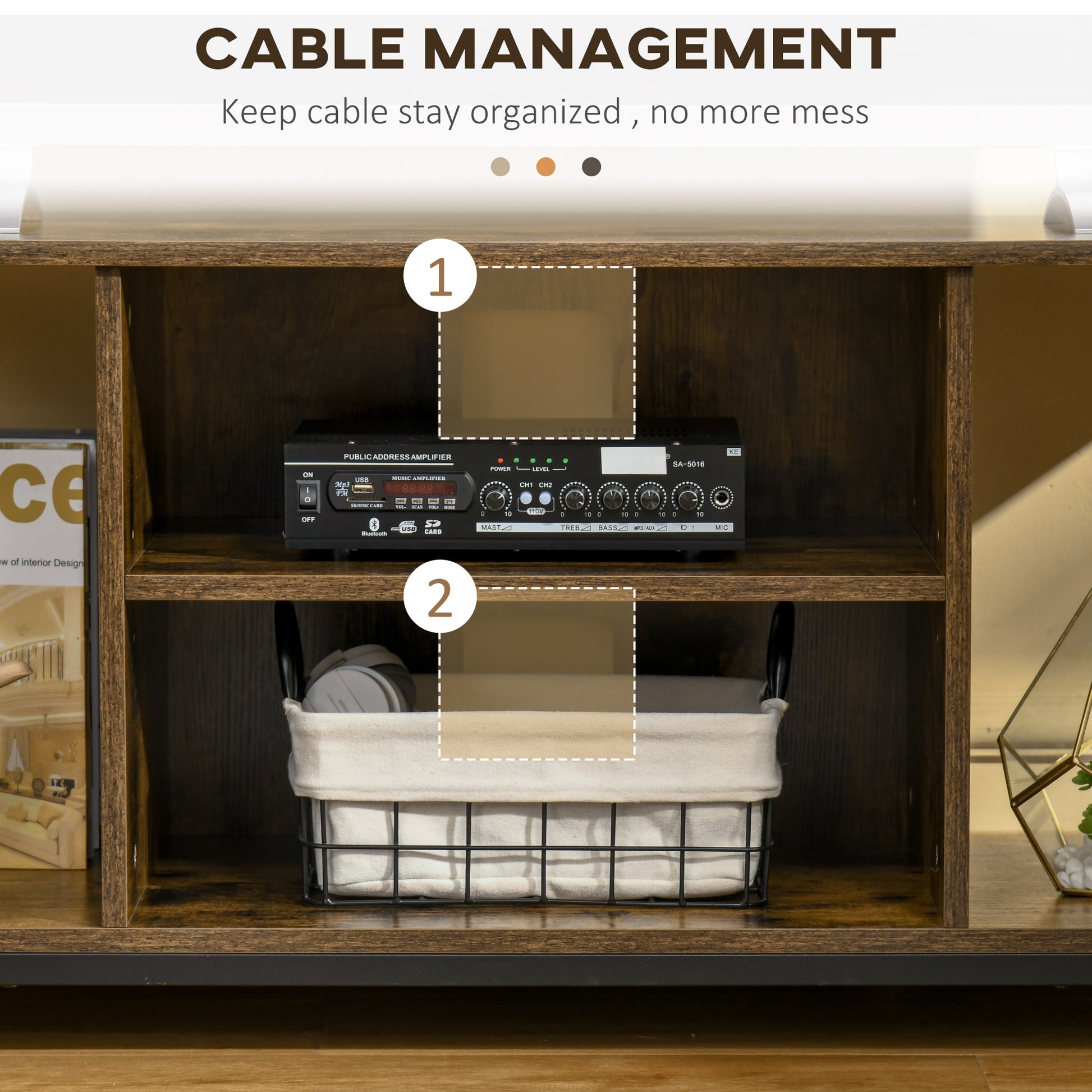 TV Stand for TVs Up to 55 Inches, TV Console with Open Storage Shelves, Entertainment Center for Living Room, Rustic Bro
