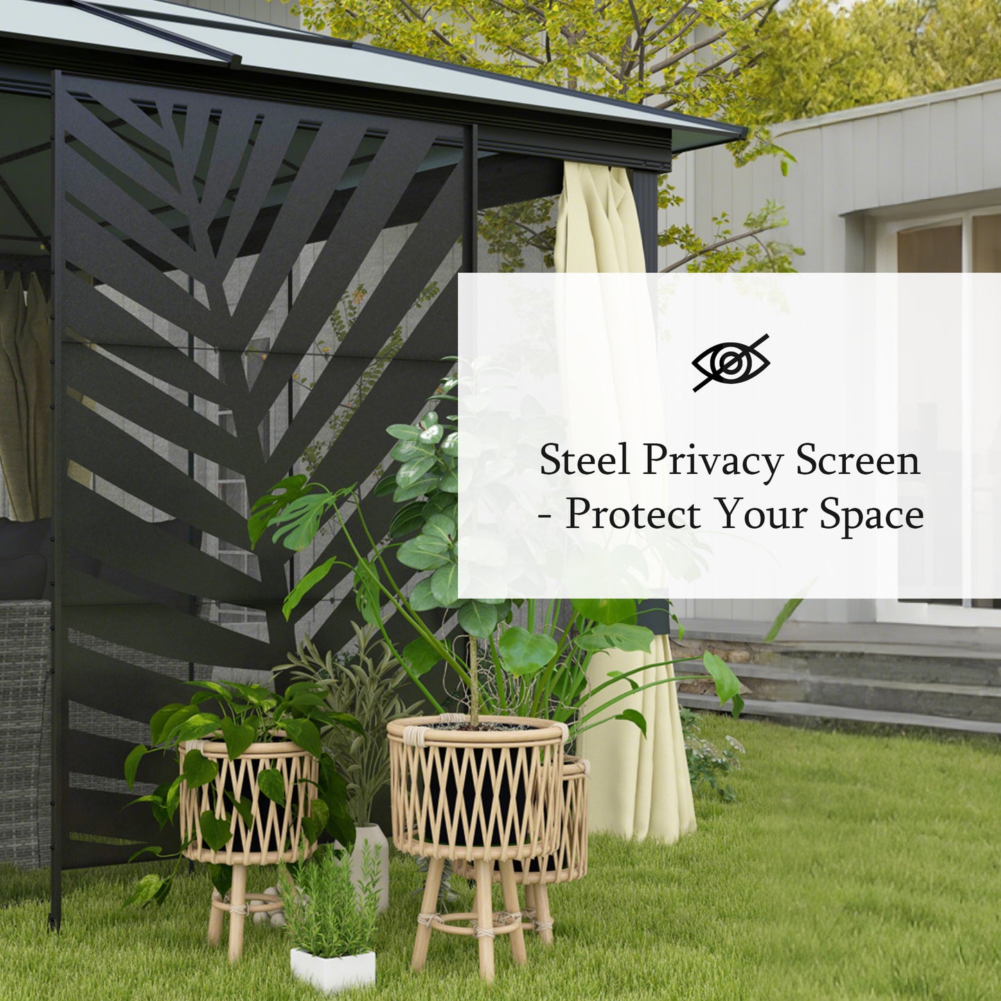 Metal Outdoor Privacy Screen, 48" x 78" H Decorative Outdoor Divider with Stand and Expansion Screws, Freestanding Priva