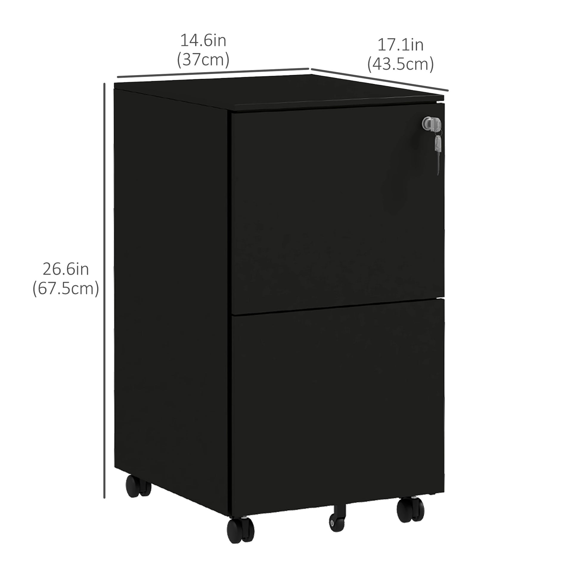 Vertical Steel Filing Cabinet on Wheels, 2-Drawer Lockable File Cabinet with Adjustable Hanging Bar for A4, Legal and Le