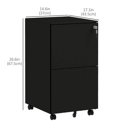 Vertical Steel Filing Cabinet on Wheels, 2-Drawer Lockable File Cabinet with Adjustable Hanging Bar for A4, Legal and Le
