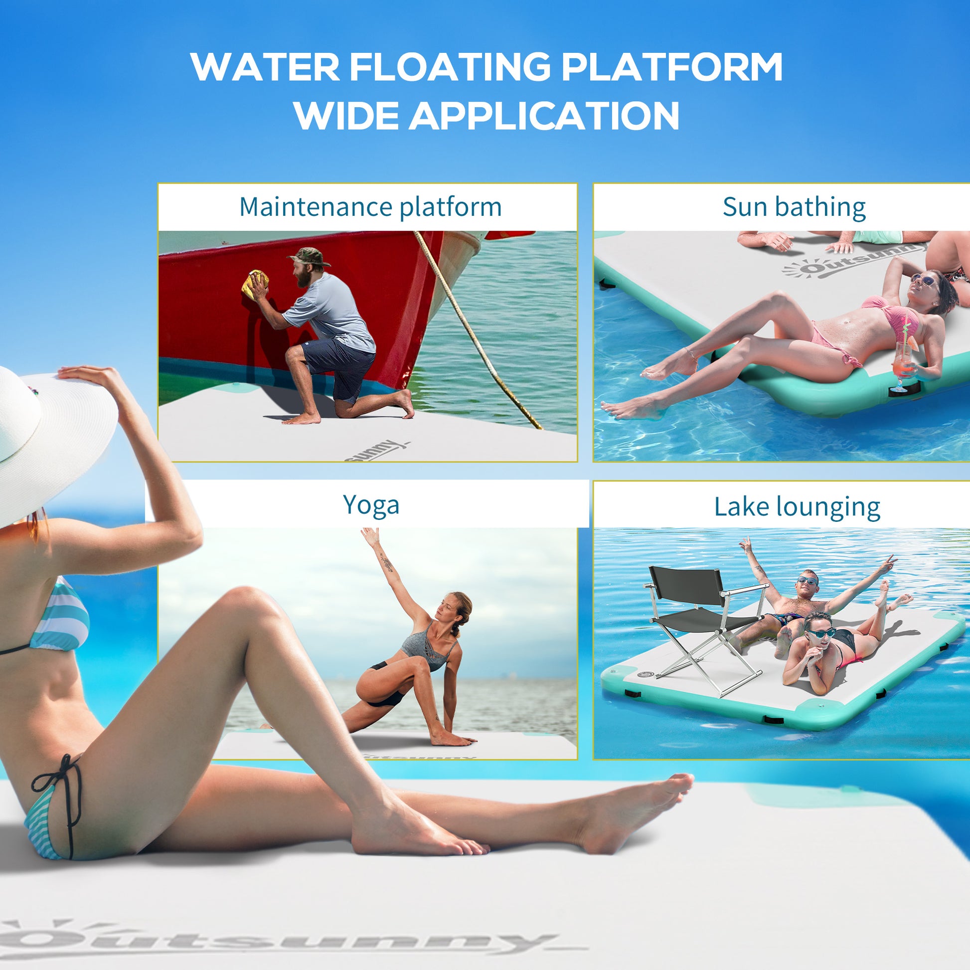 8' x 6' Water Floating Dock, Rafting Inflatable Island with Air Pump and Backpack for Pool, Beach, Ocean, Blue & Green