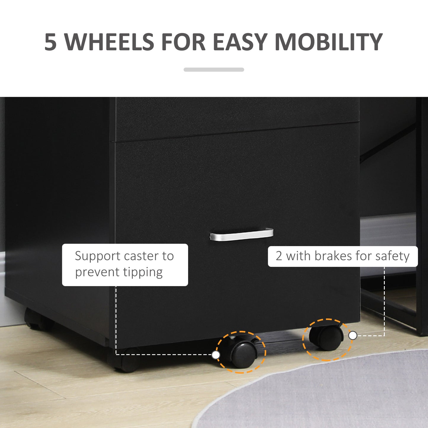 2 Drawer File Cabinet with Lock, Small Rolling Filing Cabinet for A4, Letter-Size Documents, Printer Stand for Home Offi