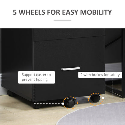 2 Drawer File Cabinet with Lock, Small Rolling Filing Cabinet for A4, Letter-Size Documents, Printer Stand for Home Offi