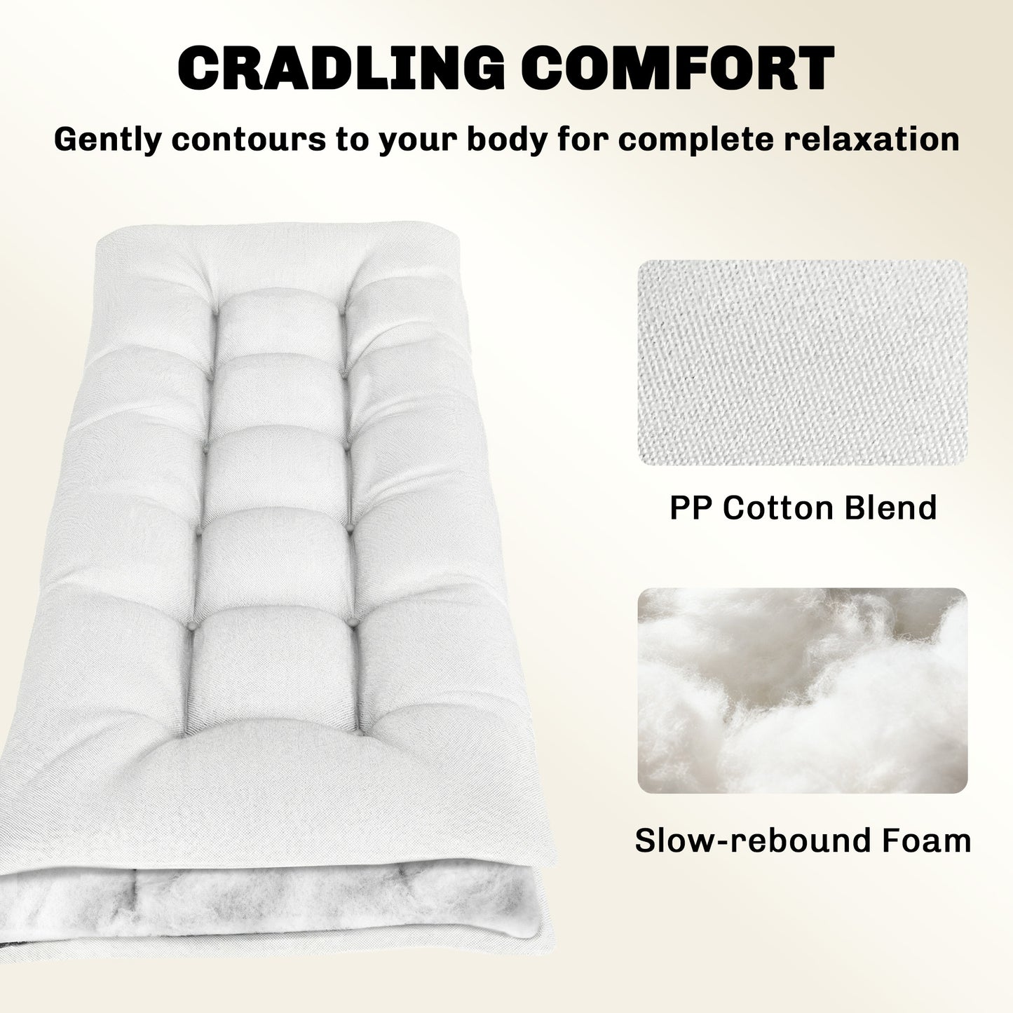 Patio Lounge Chair Cushion, UV50+ Chaise Lounge Chair Cushion with Securing Straps for Patio, 78 x 25.6 inch, Cream Whit